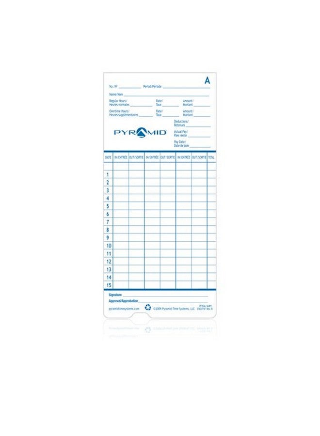 بيراميد تايم سيستمس أنظمة الزمن الهرمية 42415F الإنجليزية والفرنسية بطاقات الوقت الأصلية والأصيلة لأنظمة الزمن الهرمية موديلات 2600 و2650 ساعة، حزمة من 100 بطاقة وقت - Image 2