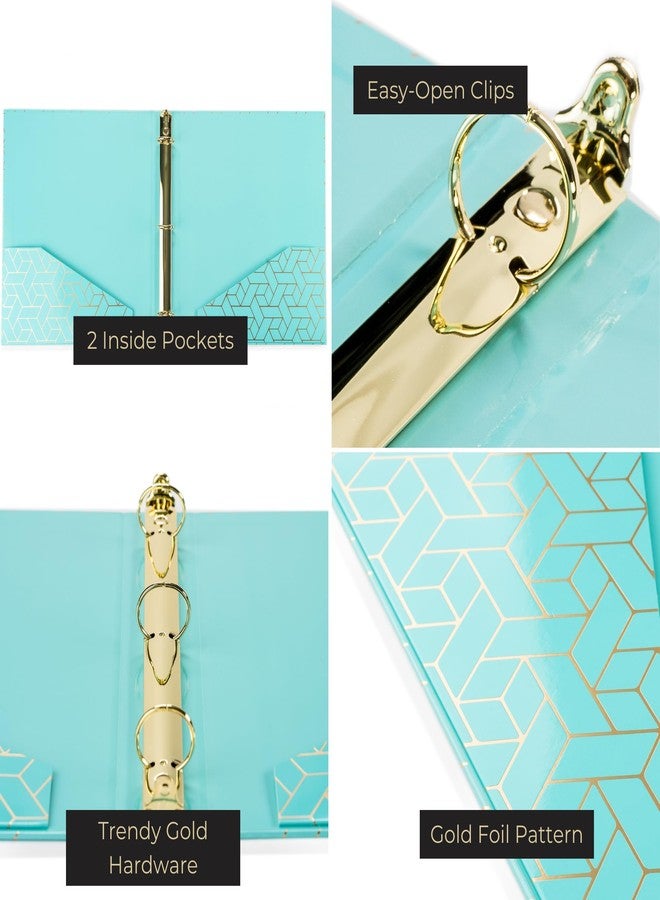 BLU MONACO Aqua 3-Ring Binders Set of 2 | Decorative 1-Inch Binder with Gold Foil Woven Cover, Easy Open Clips and Pockets | Cute Letter-Size Notebook Binder for School, College or Office - Image 2
