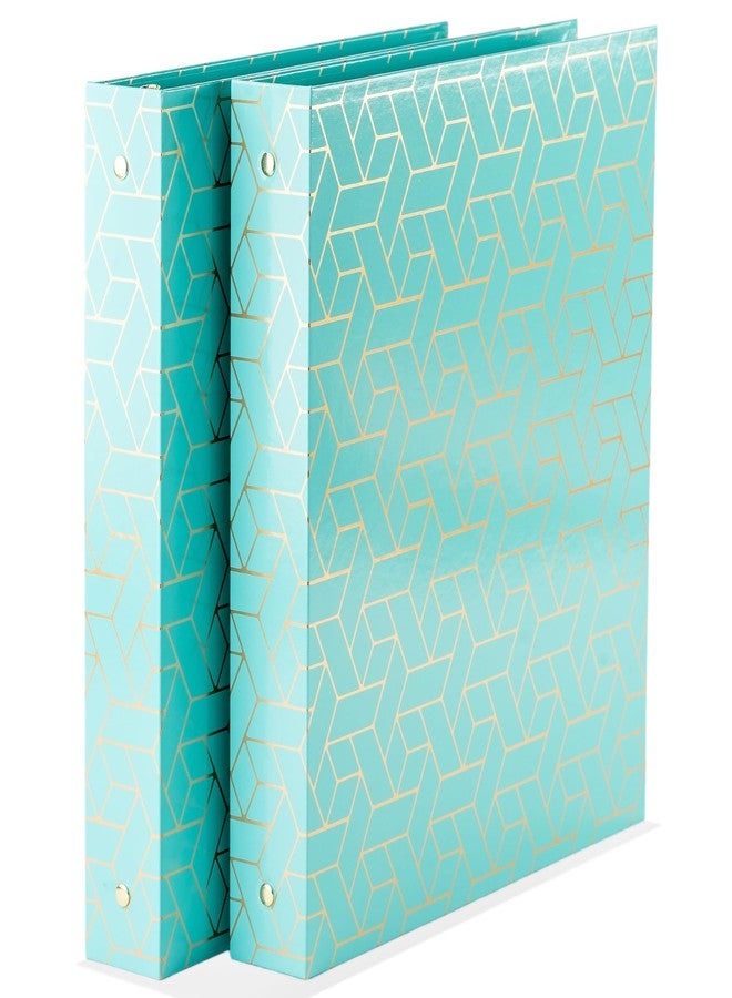 BLU MONACO Aqua 3-Ring Binders Set of 2 | Decorative 1-Inch Binder with Gold Foil Woven Cover, Easy Open Clips and Pockets | Cute Letter-Size Notebook Binder for School, College or Office - Image 1