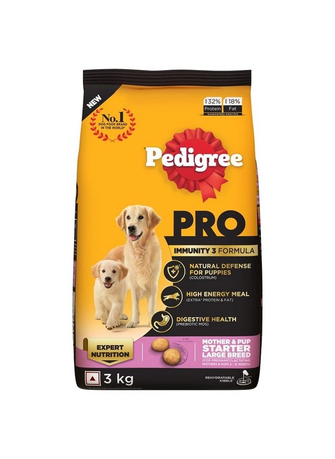 Pedigree Pro Mother & Pup Starter (3-12 Weeks) Large Breed Dry Dog Food, 3 Kg, High-Protein Dog Food, Expert Nutrition With 33%* More Nutrients  - Image 1