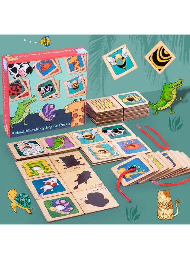 Anna Wooden Cartoon Animal Number Word Matching Building Blocks Toy for Cognitive Development - Image 1