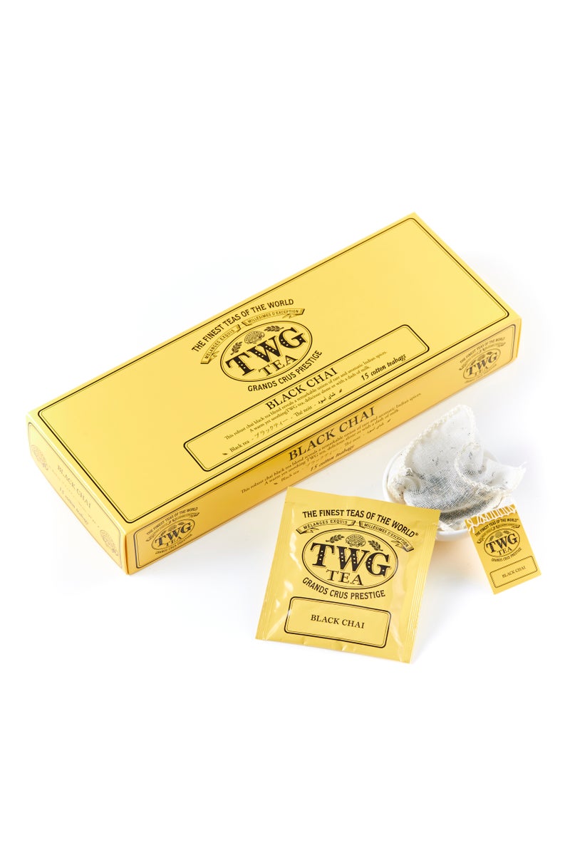 TWG Tea Black Chai, Black Tea Blend in 15 Hand Sewn Cotton Tea Bags in a Giftbox, 37.5g - Image 1