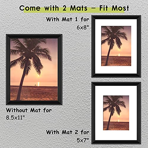 MUYE 8.5x11 Picture Frame Certificate Document Frame Set of 4,High Definition Plexiglass,Display Diploma Photos 5x7 or 6x8 with Mat or 8.5x11 Without Mat,Wall Mounting or Tabletop,Black - Image 3