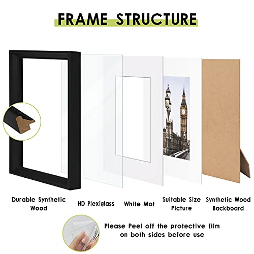 MUYE 8.5x11 Picture Frame Certificate Document Frame Set of 4,High Definition Plexiglass,Display Diploma Photos 5x7 or 6x8 with Mat or 8.5x11 Without Mat,Wall Mounting or Tabletop,Black - Image 5