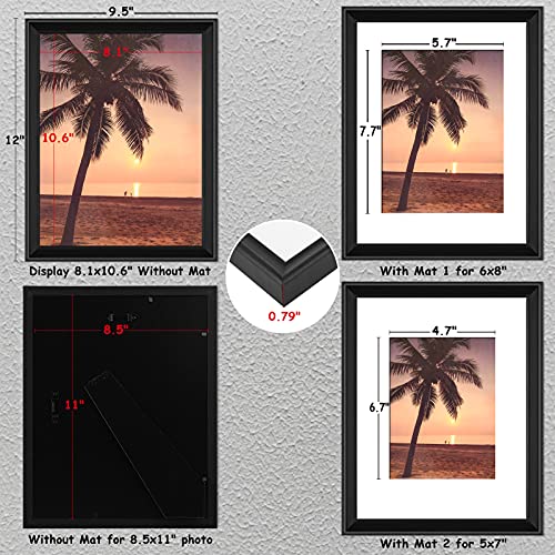 MUYE 8.5x11 Picture Frame Certificate Document Frame Set of 4,High Definition Plexiglass,Display Diploma Photos 5x7 or 6x8 with Mat or 8.5x11 Without Mat,Wall Mounting or Tabletop,Black - Image 4