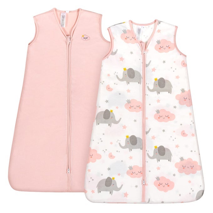 SLEEP SACK 1824 MONTHS 05 TOG BABY WEARABLE BLANKET WITH 2WAY ZIPPER EXTRA SOFT COTTON SLEEVELESS SLEEPING SACK 2 PACK PINK ELEPHANT CLOUD