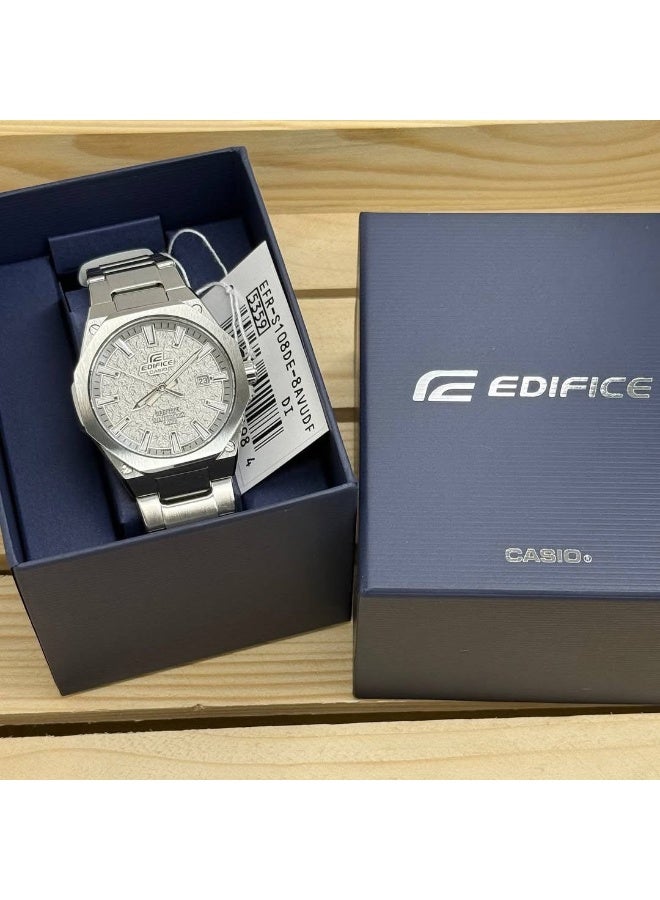 CASIO EDIFICE EFR-S108DE-8AVUDF Slim Analog Watch for Men with Stainless Steel Band and Grey Dial Silver - Image 4
