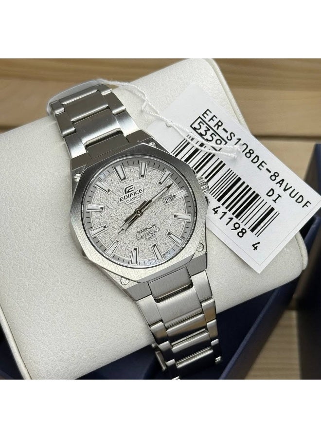 CASIO EDIFICE EFR-S108DE-8AVUDF Slim Analog Watch for Men with Stainless Steel Band and Grey Dial Silver - Image 2