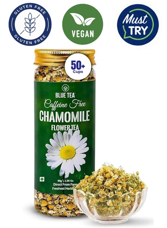 Blue Tea Chamomile Loose Herbal Tea 1.05 oz (30+ Cups) | Caffeine-Free Sleep & Relaxation Blend | Non-Bitter Night-Time Floral Infusion | Reusable PET Jar - Image 1