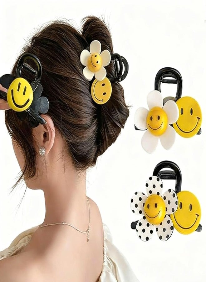 Melodio 2PCS Flower Smiley Face Hair Claw Clips for Women, Cute Flower Jaw Clips Strong Hold Non-Slip Hair Accessories, Large Shark Claw Clips for Thick Hair Updos and Summer Hairstyles - Image 1