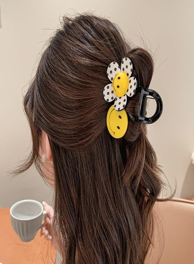 Melodio 2PCS Flower Smiley Face Hair Claw Clips for Women, Cute Flower Jaw Clips Strong Hold Non-Slip Hair Accessories, Large Shark Claw Clips for Thick Hair Updos and Summer Hairstyles - Image 5