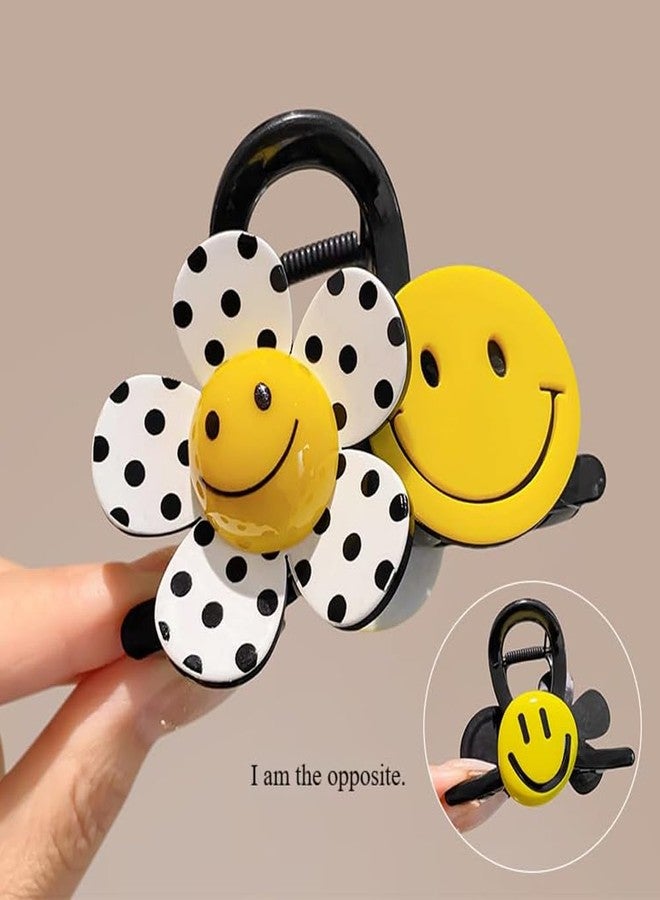 Melodio 2PCS Flower Smiley Face Hair Claw Clips for Women, Cute Flower Jaw Clips Strong Hold Non-Slip Hair Accessories, Large Shark Claw Clips for Thick Hair Updos and Summer Hairstyles - Image 3