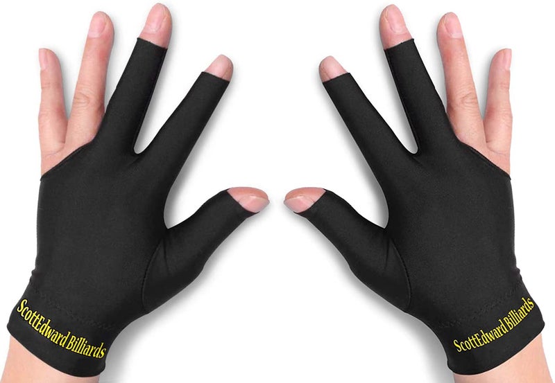 Scott Edward Billiard Gloves 10pcs/Set 3 Open Fingers Billiards Glove Pool Cue Gloves Spandex for Left Hand or Right Hand, Men Women（Black 5*Left and 5*Right - Image 1