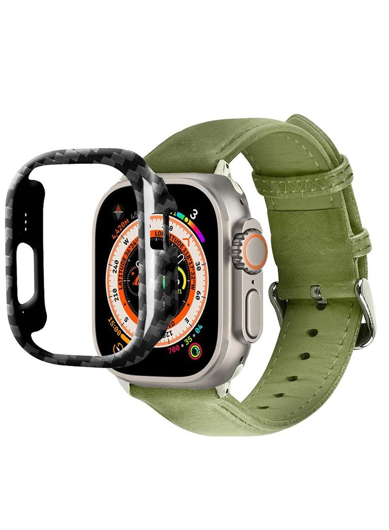 CATANES 2 Packs For Apple Watch Band 49mm Leather Band Buckle Strap Wristband and Carbon Fiber Cup Holder Olive Green - Image 3