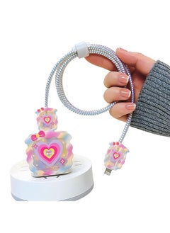 Cable Protector For iPhone Charger, Lovely Cable Protector Compatible With iPhone 18W/20W Charger Anti-Bending USB Cable Cover With Spiral Ropeand End Protector (Love Heart)
