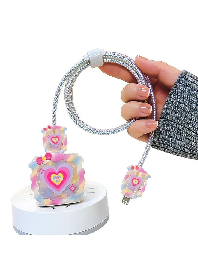HS - Cable Protector For iPhone Charger, Lovely Cable Protector Compatible With iPhone 18W/20W Charger Anti-Bending USB Cable Cover With Spiral Ropeand End Protector (Love Heart) - Image 1