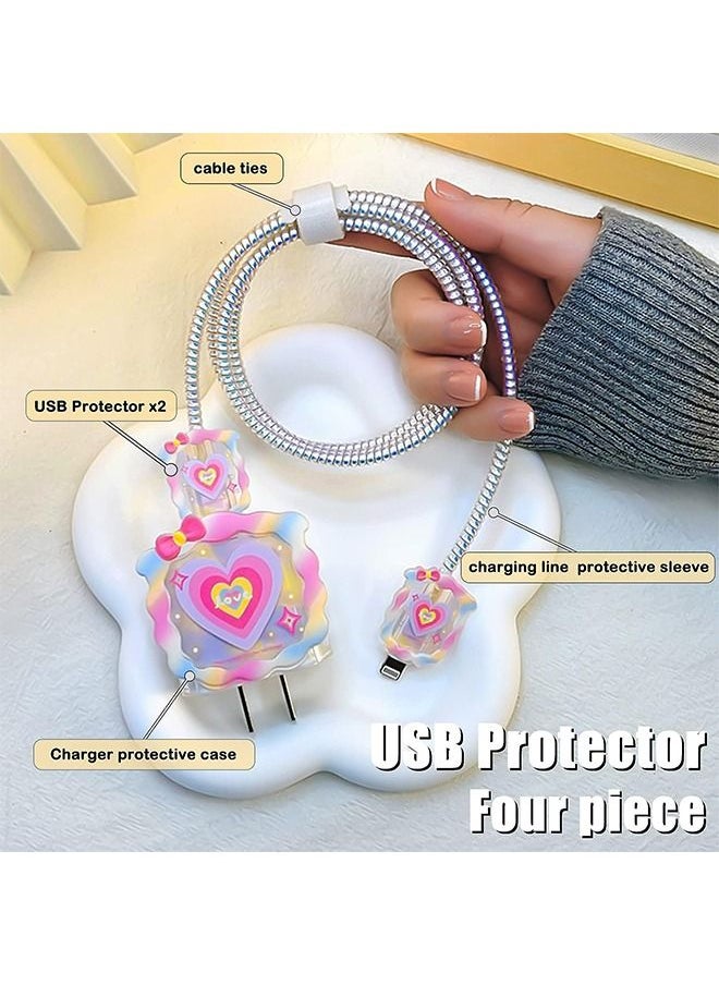 HS - Cable Protector For iPhone Charger, Lovely Cable Protector Compatible With iPhone 18W/20W Charger Anti-Bending USB Cable Cover With Spiral Ropeand End Protector (Love Heart) - Image 1