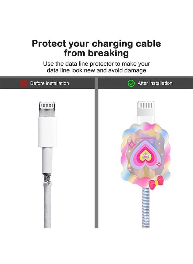HS - Cable Protector For iPhone Charger, Lovely Cable Protector Compatible With iPhone 18W/20W Charger Anti-Bending USB Cable Cover With Spiral Ropeand End Protector (Love Heart) - Image 1