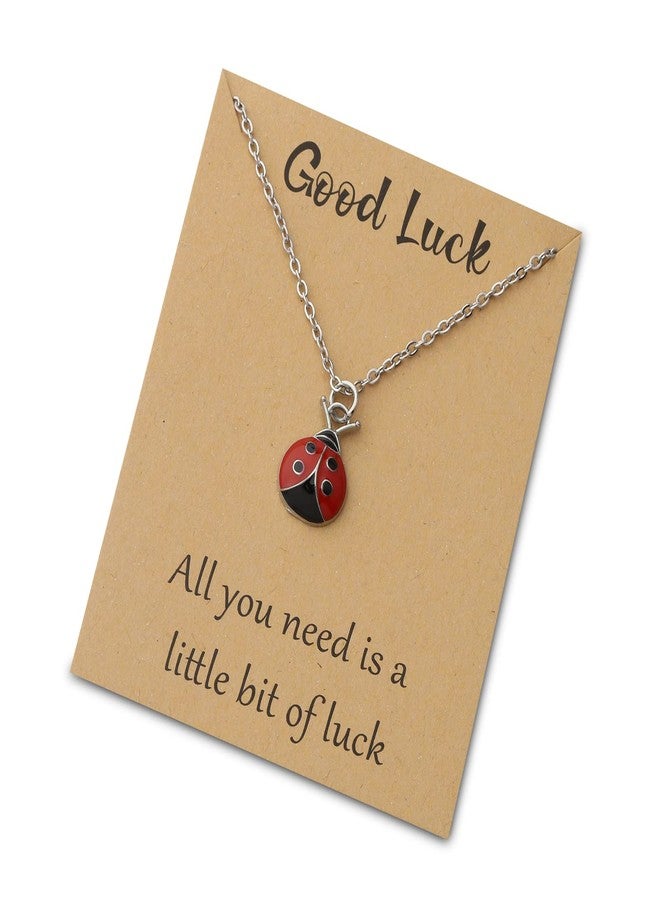 WUSUANED Good Luck Ladybug/Butterfly/Elephant Necklace Lucky Animal Charms Jewelry With Wish Cards Gift For Women(Ladybug necklace silver) - Image 1