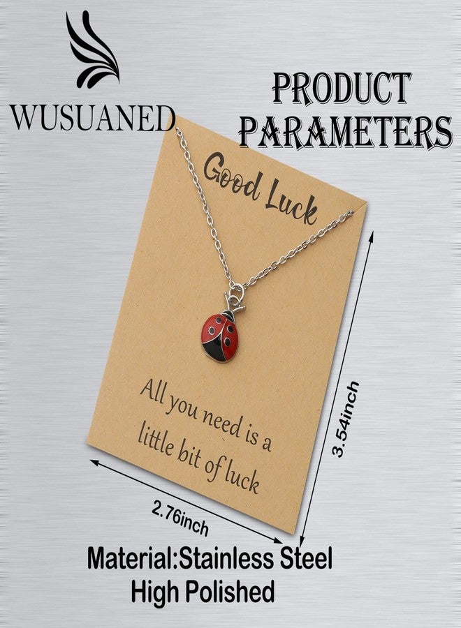 WUSUANED Good Luck Ladybug/Butterfly/Elephant Necklace Lucky Animal Charms Jewelry With Wish Cards Gift For Women(Ladybug necklace silver) - Image 2