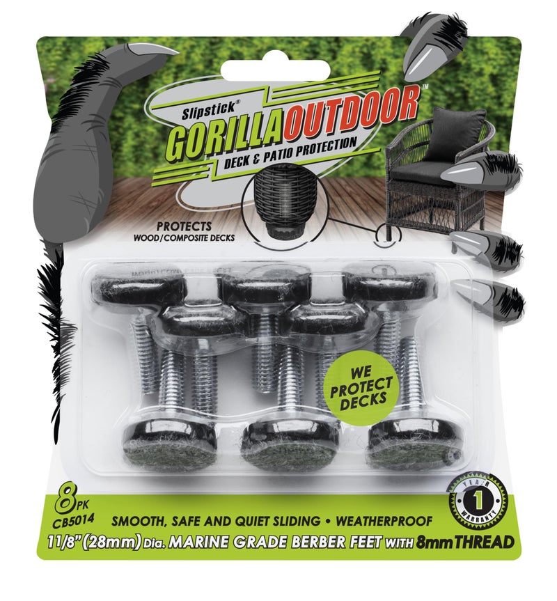 Slipstick Gorilla Outdoor Adjustable Furniture Levelers (8 Pack) Weatherproof Screw in Leg Glides for Chairs, Tables, and Outdoor Furniture Feet, 1-1/8 Inch Berber Glide, M8 Thread - Image 1