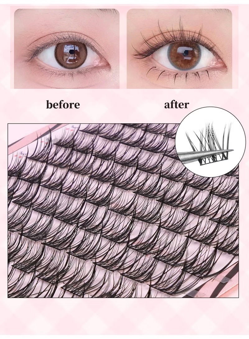 Self Adhesive False Eyelash Kit, 100 Clusters, 12mm,Press-Type False Eyelashes, Pre-Attached Lash Clusters, No Glue Or Makeup Remover Required, DIY Eyelash Extension Kit. - view 2