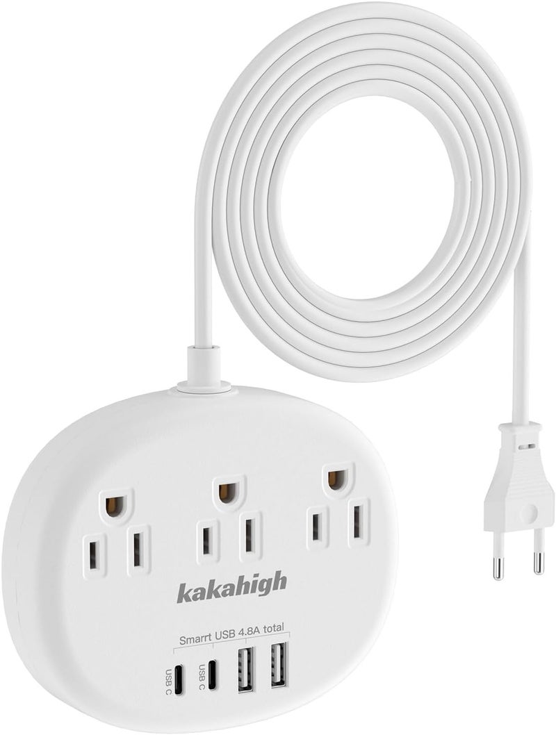European Travel Plug Adapter, European Extension Cord 3FT | EU Outlet Adapter with 3 USA Outlets and 4 USB, Type C Plug Adapter for Most of Europe Iceland Spain Italy France Germany etc - Image 1