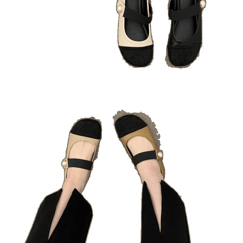 One Pedal Round Head Single 2024 Spring And Pearl Elastomer Color-Matching Mary Jane Shoes Young Teacher Shoes Soft Sole - Image 5