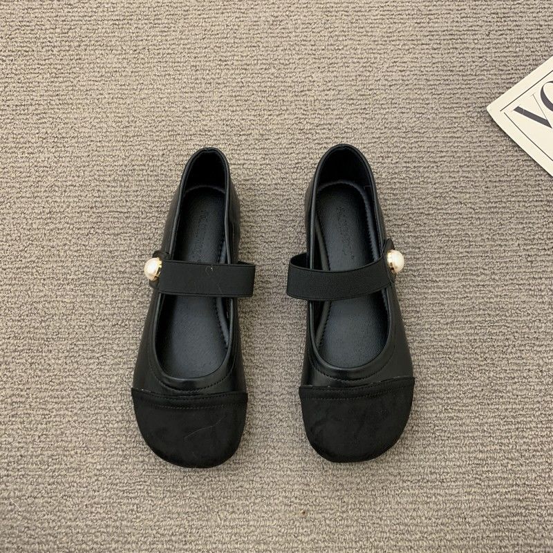 One Pedal Round Head Single 2024 Spring And Pearl Elastomer Color-Matching Mary Jane Shoes Young Teacher Shoes Soft Sole - Image 1