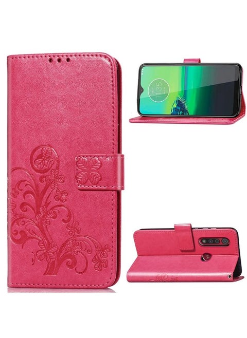 Case Cover For For Motorola G8 Play Four-leaf Clasp Embossed Buckle Mobile Phone Protection Leather Case with Lanyard & Card Slot & Wallet & Bracket Function(Magenta)