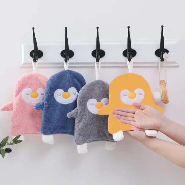 MAHIKA Fancy Coral Fleece Cute Penguin Style Hanging Absorbent Towel for Bathroom Cleaning and Drying Washcloth Towels_ Pack of 3 30 X 30 MultiColour Randam Color Cloth Pack of 3 pcs  - Image 2