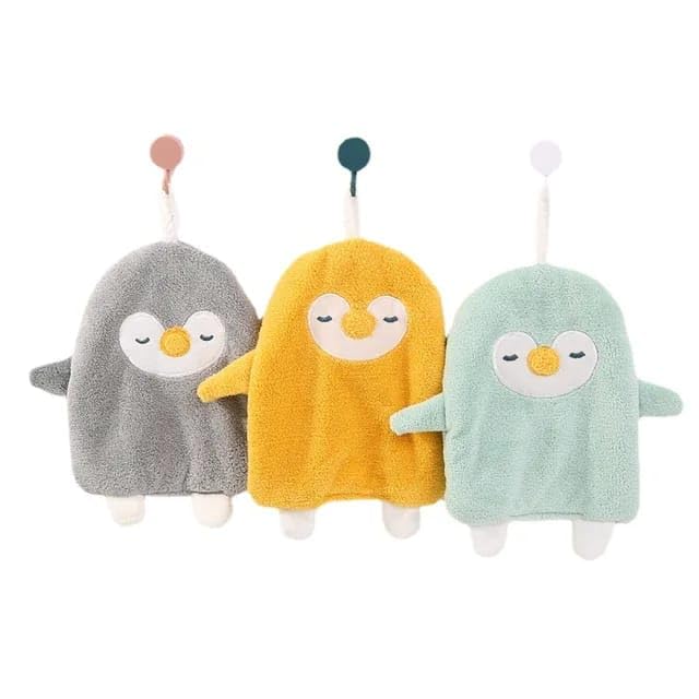 MAHIKA Fancy Coral Fleece Cute Penguin Style Hanging Absorbent Towel for Bathroom Cleaning and Drying Washcloth Towels_ Pack of 3 30 X 30 MultiColour Randam Color Cloth Pack of 3 pcs  - Image 1