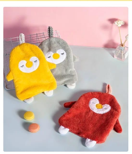 MAHIKA Fancy Coral Fleece Cute Penguin Style Hanging Absorbent Towel for Bathroom Cleaning and Drying Washcloth Towels_ Pack of 3 30 X 30 MultiColour Randam Color Cloth Pack of 3 pcs  - Image 4