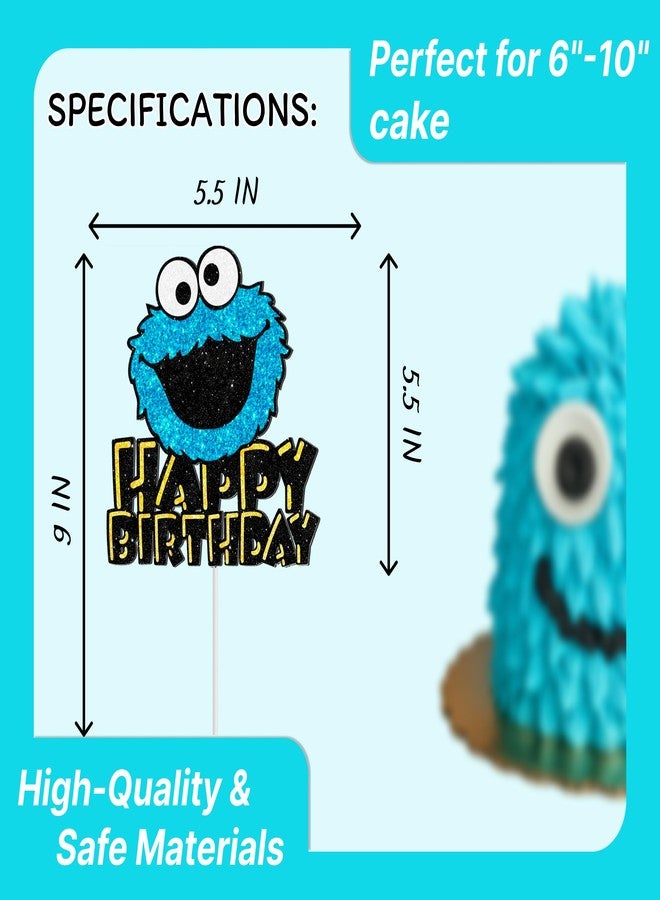 ULVEOL Blue Glitter Birthday Party Cartoon Decorations Supplies - Monster Happy Birthday Cake Topper - Cookie Theme Decor for Baby Shower - Cake Decoration for Girls or Boys - Image 2