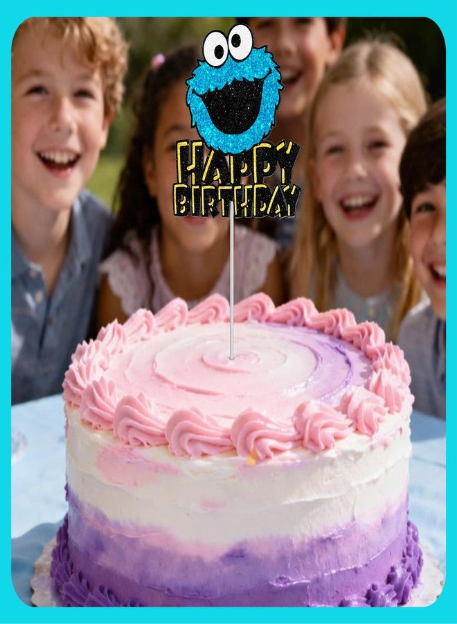 ULVEOL Blue Glitter Birthday Party Cartoon Decorations Supplies - Monster Happy Birthday Cake Topper - Cookie Theme Decor for Baby Shower - Cake Decoration for Girls or Boys - Image 4