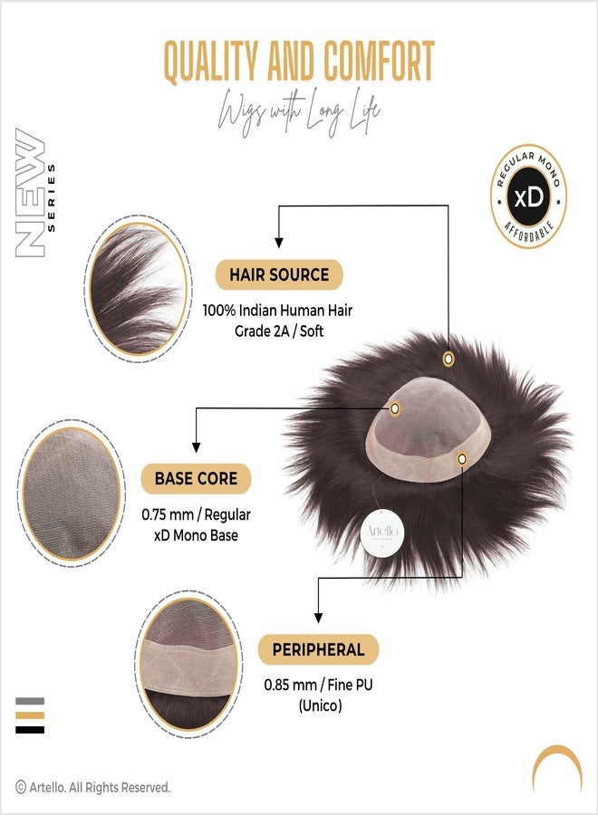 Artello® REGULAR MONO Hair Patch for Men, 100% Indian Human Hair Wig with FREE Yellow Adhesive Tape, Red Protection Tape and set of 4 Clips, Easy to Fix and Self Service (Colour: Darkest Brown) (8x5) - Image 4