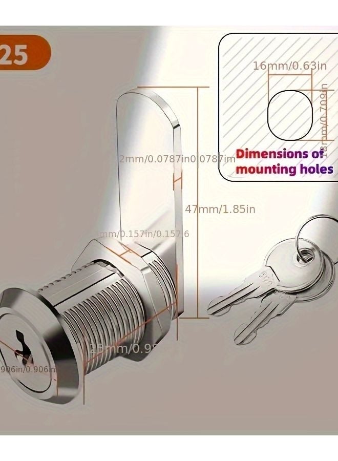 25mm Keyed Cylinder Lock Set 2 Keys for Cabinet Mailbox Truck Vending Machine - Image 1