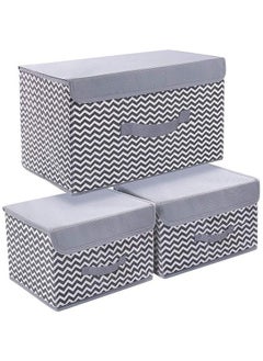 HOUSE OF QUIRK House of Quirk 3 Pack Foldable Storage Bin with Lid and Handle, Versatile Storage Baskets Boxes for Toys, Clothes, Papers, Books, Makeups (Wave, Grey)  - Image 1
