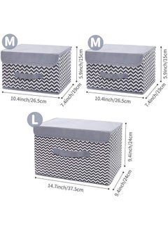 HOUSE OF QUIRK House of Quirk 3 Pack Foldable Storage Bin with Lid and Handle, Versatile Storage Baskets Boxes for Toys, Clothes, Papers, Books, Makeups (Wave, Grey)  - Image 4