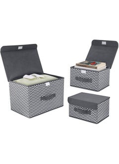 HOUSE OF QUIRK House of Quirk 3 Pack Foldable Storage Bin with Lid and Handle, Versatile Storage Baskets Boxes for Toys, Clothes, Papers, Books, Makeups (Wave, Grey)  - Image 2