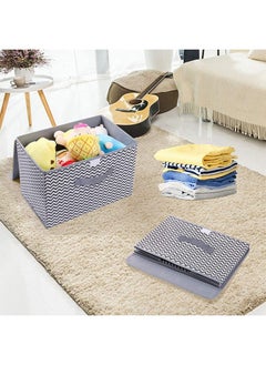 HOUSE OF QUIRK House of Quirk 3 Pack Foldable Storage Bin with Lid and Handle, Versatile Storage Baskets Boxes for Toys, Clothes, Papers, Books, Makeups (Wave, Grey)  - Image 3