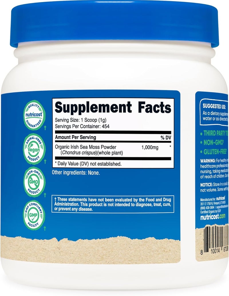 Nutricost Organic Irish Moss Powder 1 LB  Gluten Free NonGMO Vegetarian Friendly - Image 5