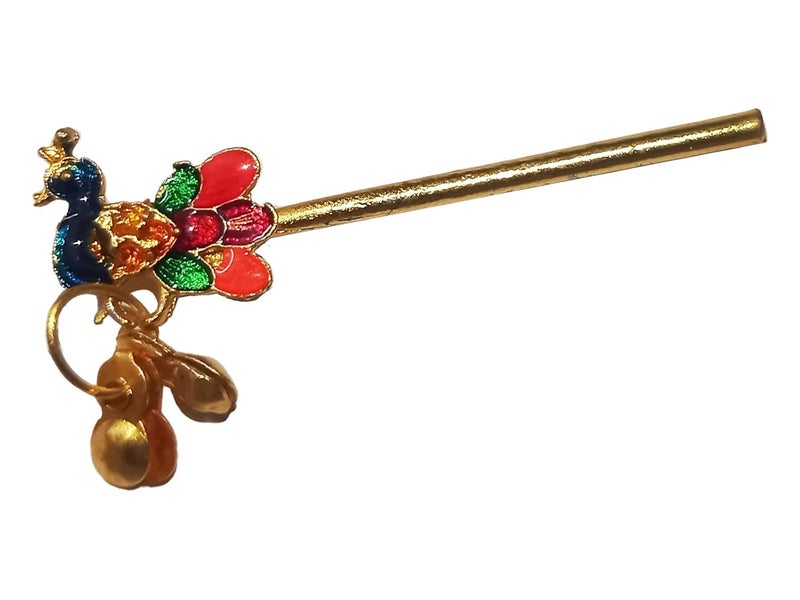 Generic AJ Arihant Beautiful Peacock Multicolor bansuri for Kanha ji Krishna Idol Flute Bansi for Bal Gopal Thakur ji Metal bansuri for laddu Gopal Size 0 1 2 45 cm  - Image 1