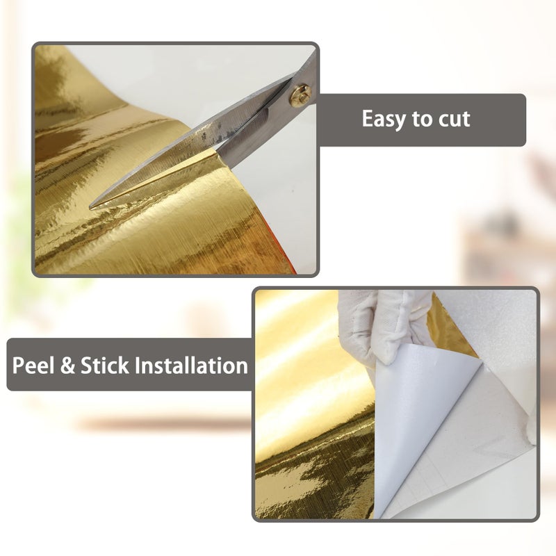QDYMXUN Brushed Gold Peel and Stick Wallpaper Border, PVC Self Adhesive Removable Contact Paper, Waterproof Mirror Frame Sticker for Bathroom, Kitchen and DIY Decor (394''L x 3.94''W) - Image 4