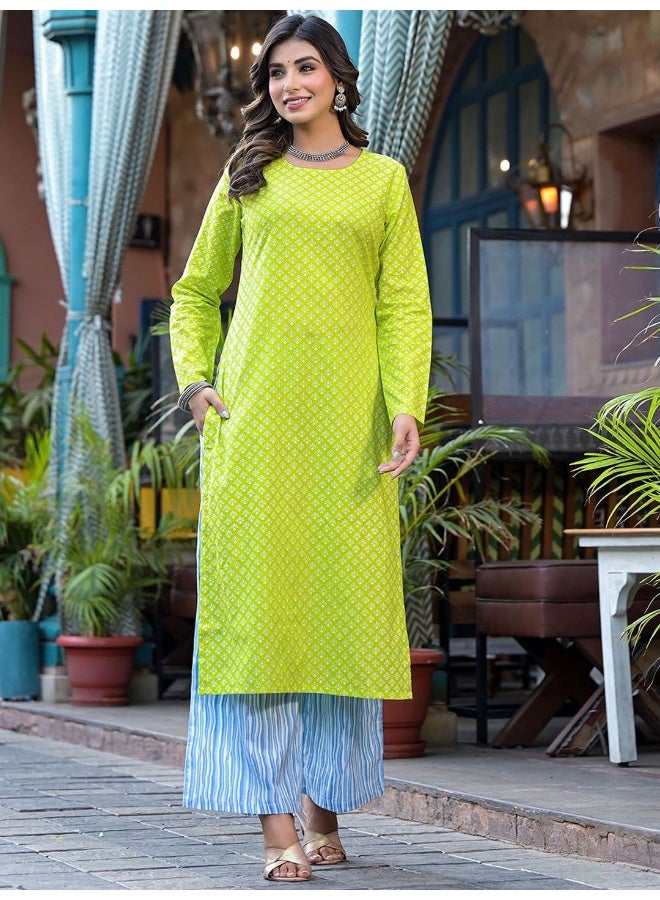 AKS Floral Printed Regular Pure Cotton Straight Kurta With Palazzos - Image 5