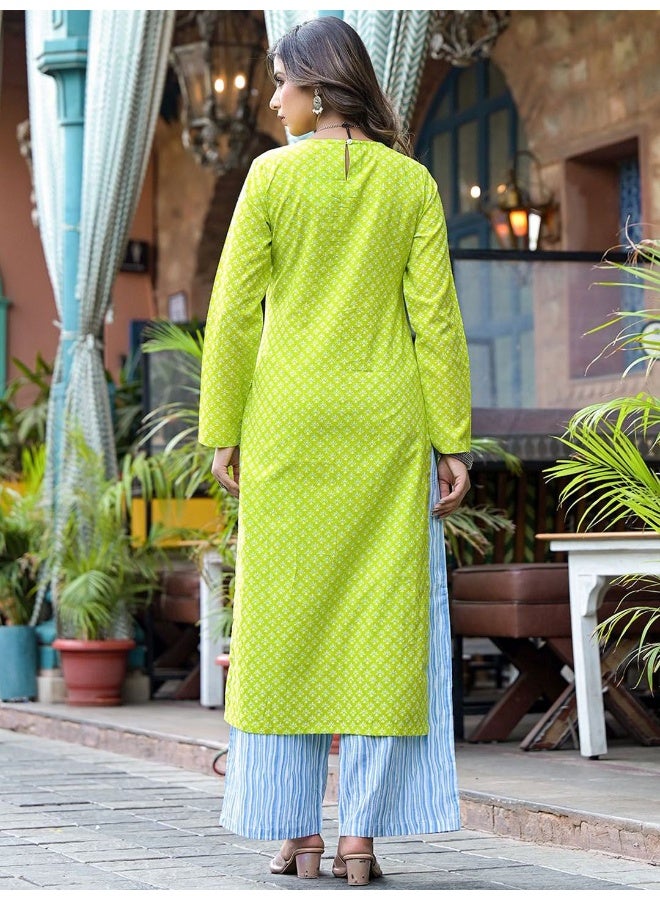 AKS Floral Printed Regular Pure Cotton Straight Kurta With Palazzos - Image 4