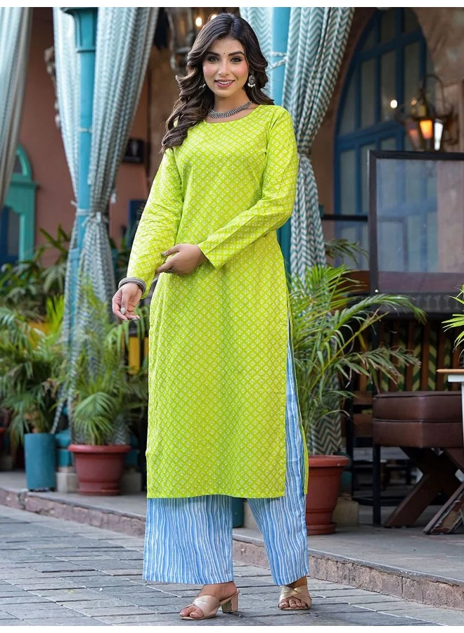 أيه كيه إس AKS Floral Printed Regular Pure Cotton Straight Kurta With Palazzos