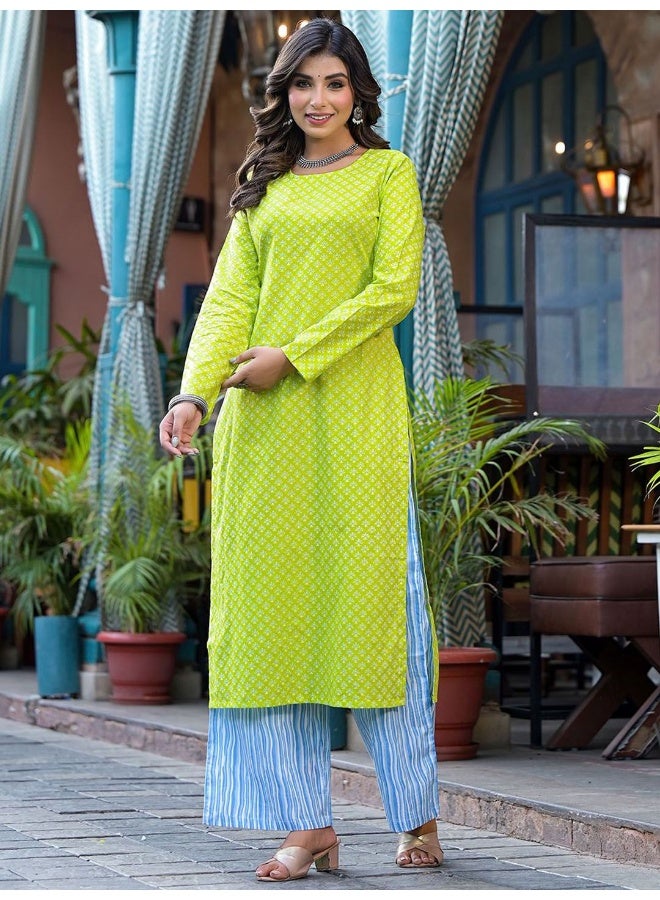 AKS Floral Printed Regular Pure Cotton Straight Kurta With Palazzos - Image 1