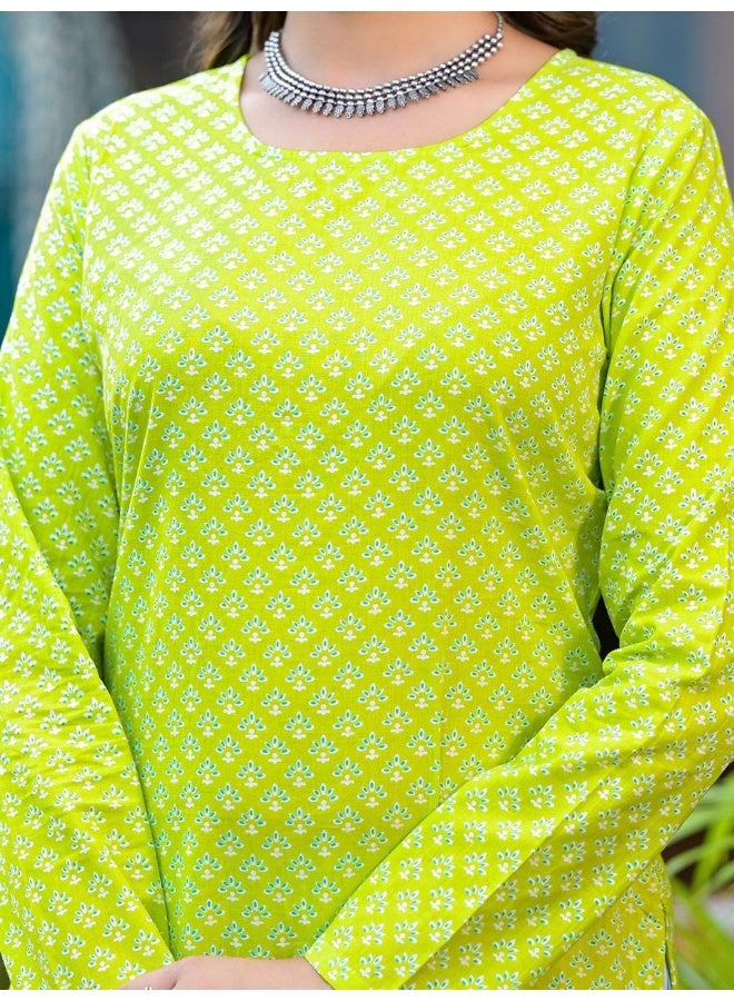 AKS Floral Printed Regular Pure Cotton Straight Kurta With Palazzos - Image 2