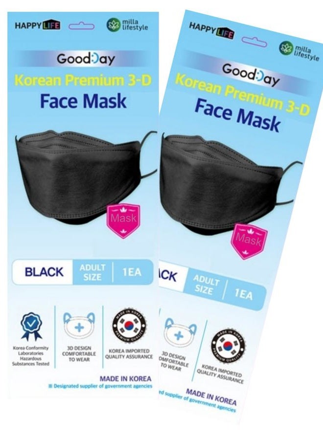 FLEXMON (Pack of 10) Good Day Korea Black Disposable KF94_ Face Mask 4-Layer Filters Breathable Comfortable Protection, Protective Nose Mouth Covering Dust Mask Made in Korea. - Image 1